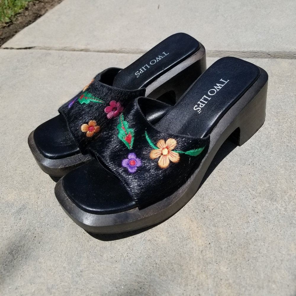 Black fur mules